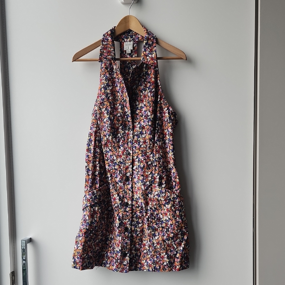 Maeve Anthropologie Bright Floral Fitted Halter Button Up Multicolor Dress